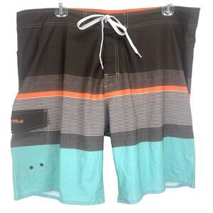 Nonwe Men's Board Shorts Swim Trunks Lined Striped Tie/Hook & Loop Waist Size 42